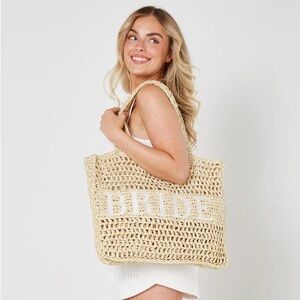 Six Stories Bride Statement Straw Tote Bag - Natural